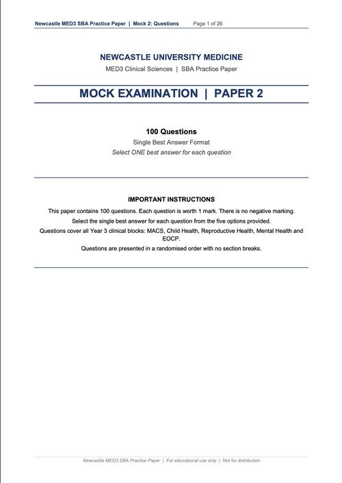 MBBS Stage 3 SBA Mock Paper Bundle